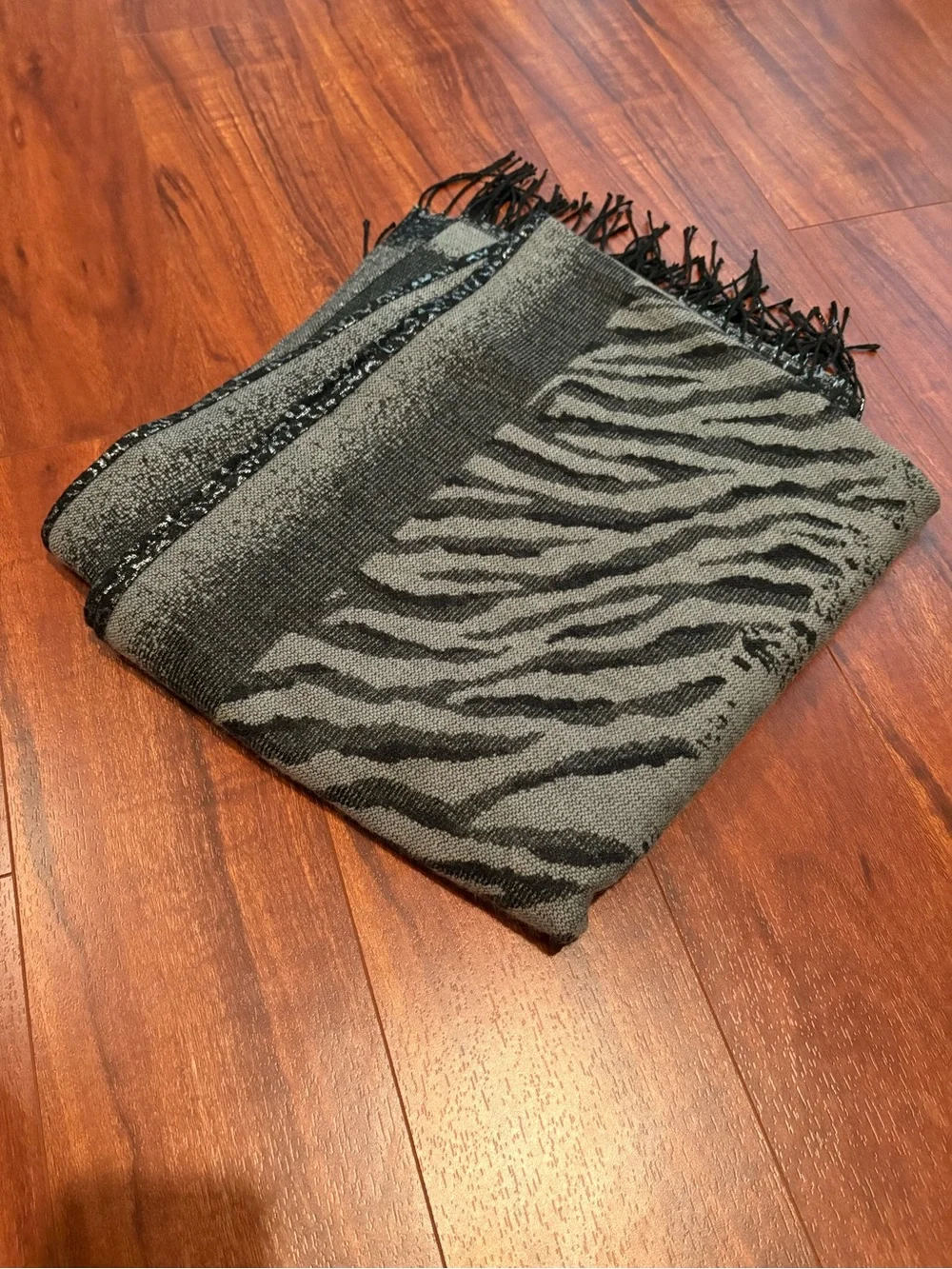 Metallic Black & Gray Animal Print Wrap Scarf